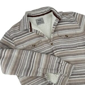 Nomad by Craft + Flow Mens Sherpa Lined Shirt Shacket Brown Tan Striped Size M